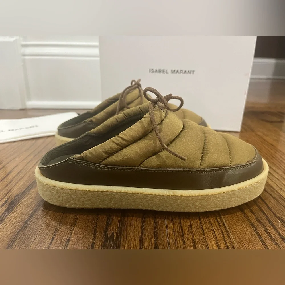 Isabel Marant Zikee Colorblock Slides In Khaki - Picture 10 of 12
